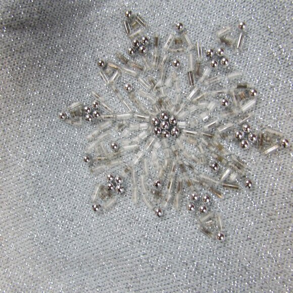 Quaker Factory Sweater Womens L Blue shimmer Christmas Santa Holiday lightweight - Picture 5 of 9